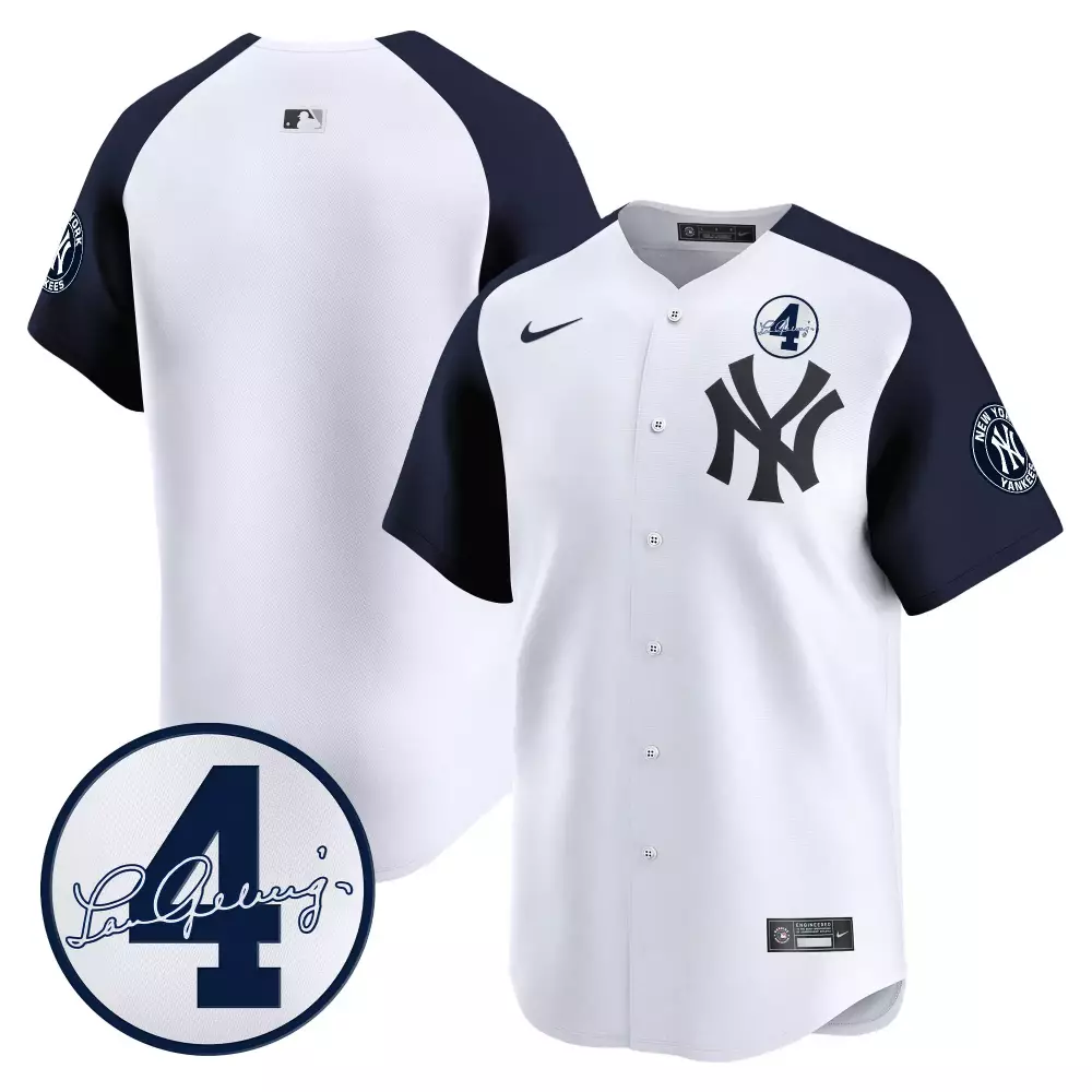 team white alternate mens new york yankees lou gehrig patch vapor premier limited jersey all stitched