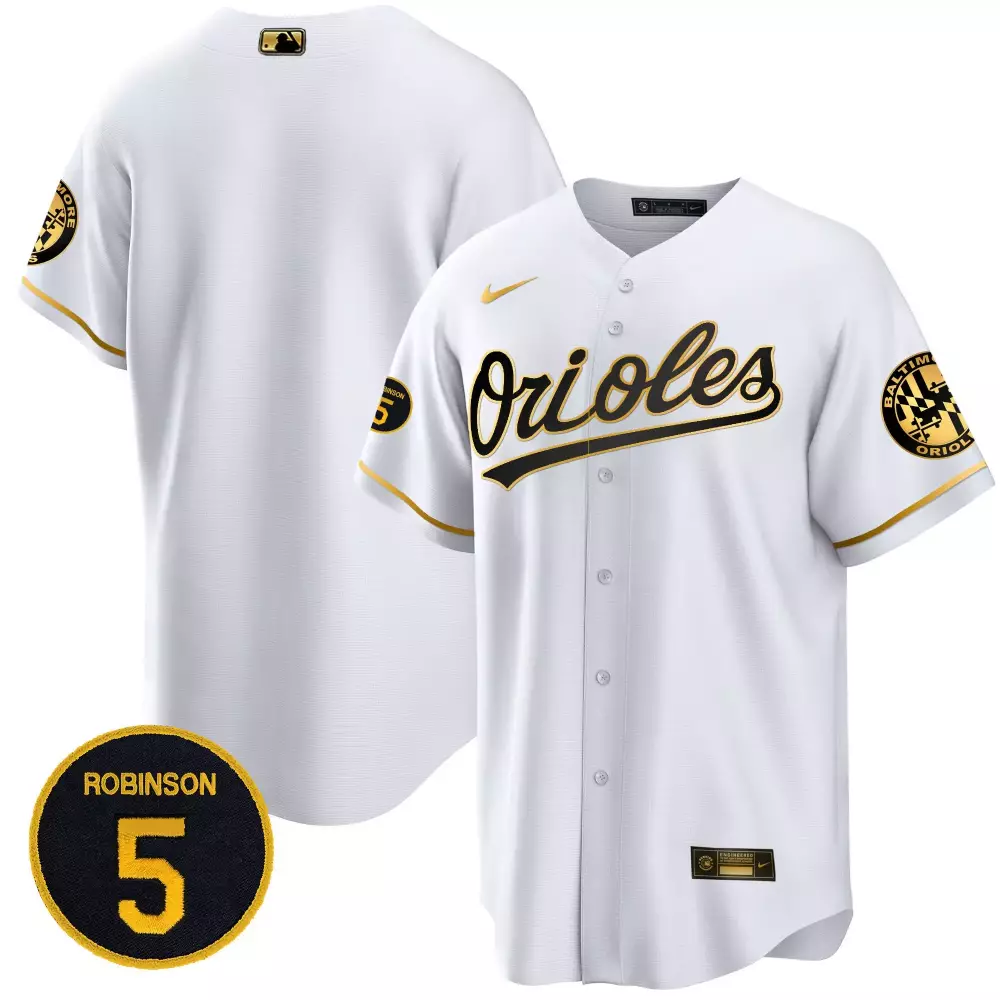 team white gold mens baltimore orioles 2023 special gold cool jersey all stitched