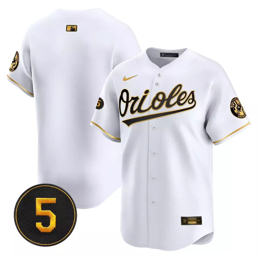 team white gold mens baltimore orioles 2023 special gold cool jersey all stitched
