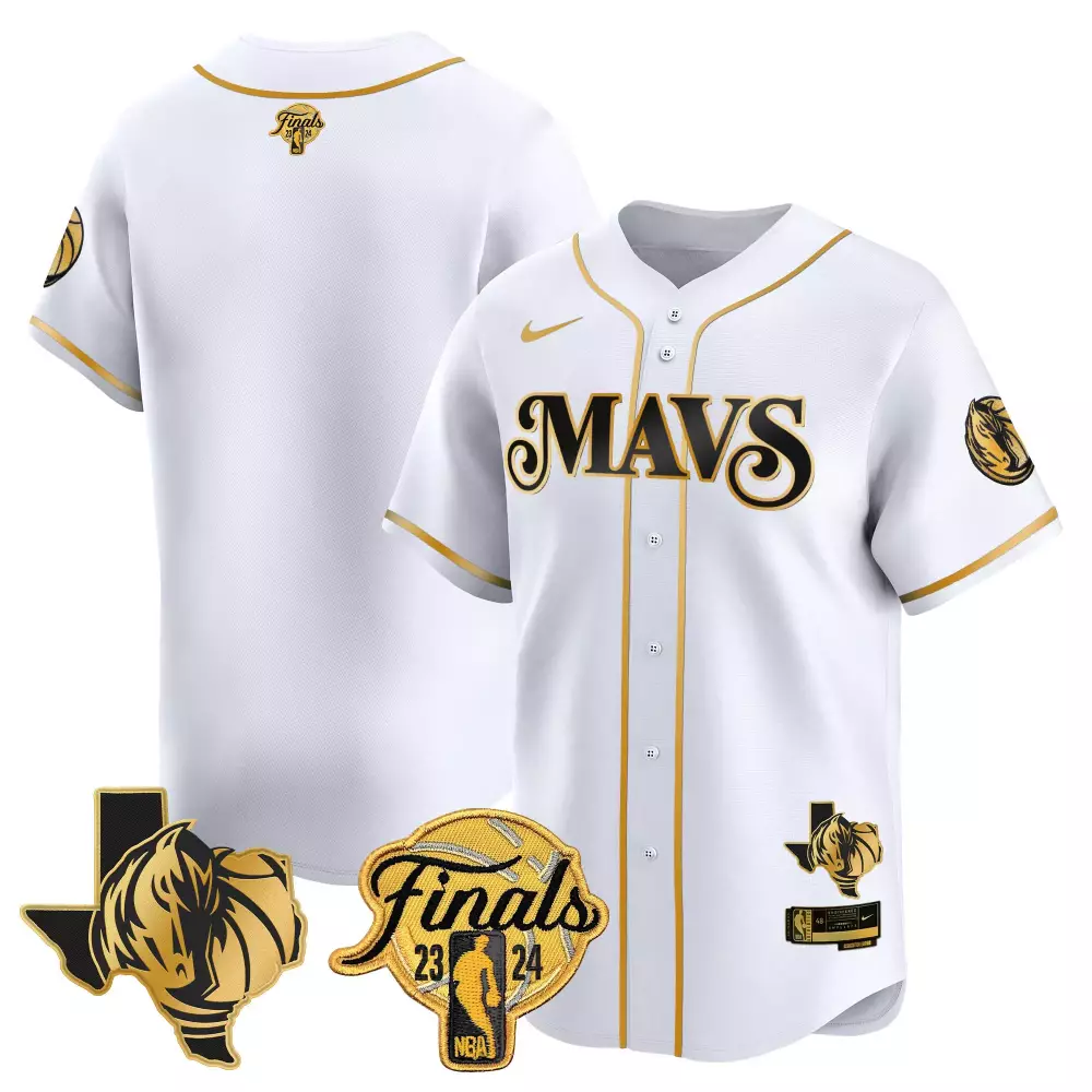 team white gold mens dallas mavericks 2024 finals texas patch baseball jersey all stitched