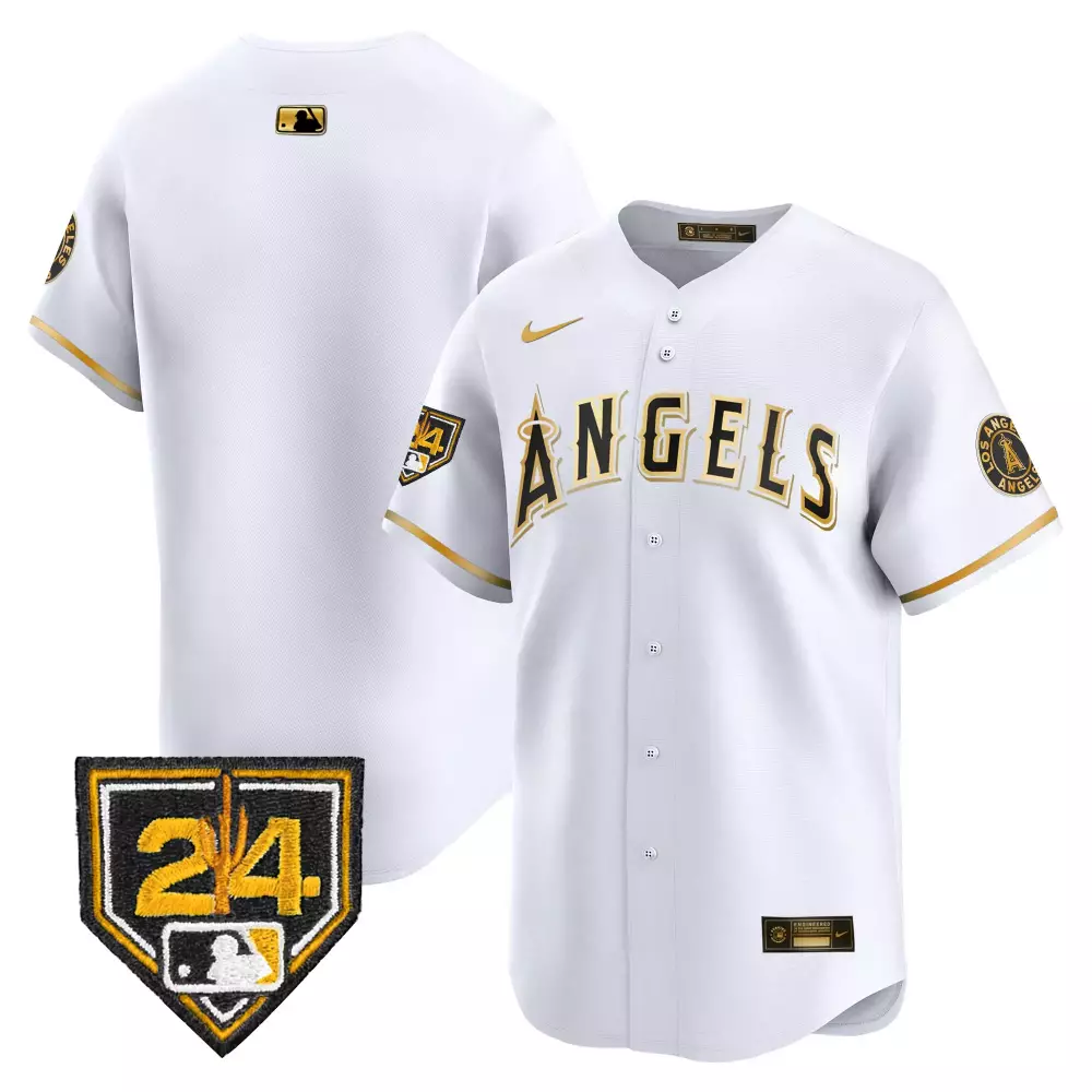 team white gold mens los angeles angels 2024 spring training patch vapor premier limited jersey all stitched