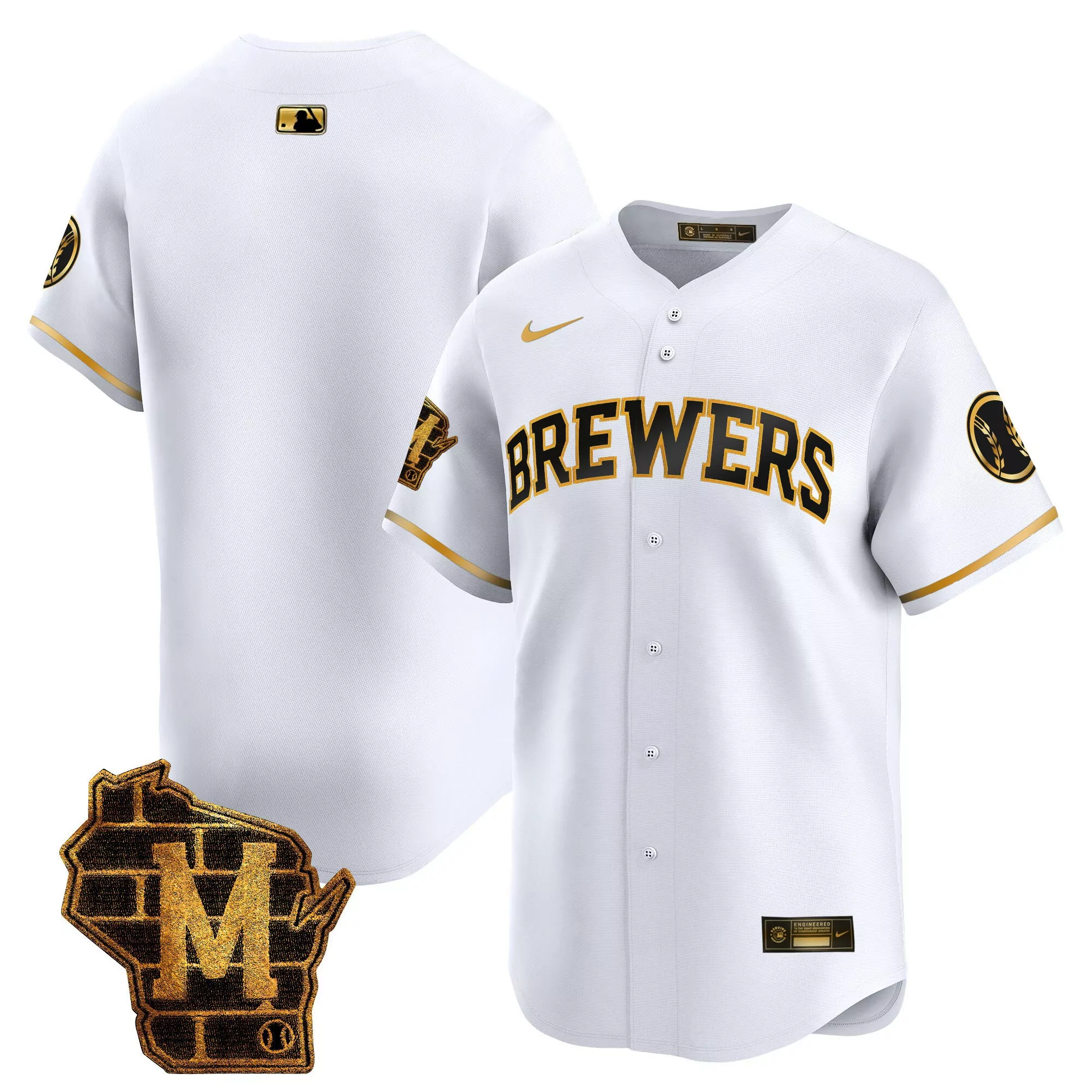 team white gold mens milwaukee brewers home patch vapor premier limited jersey all stitched