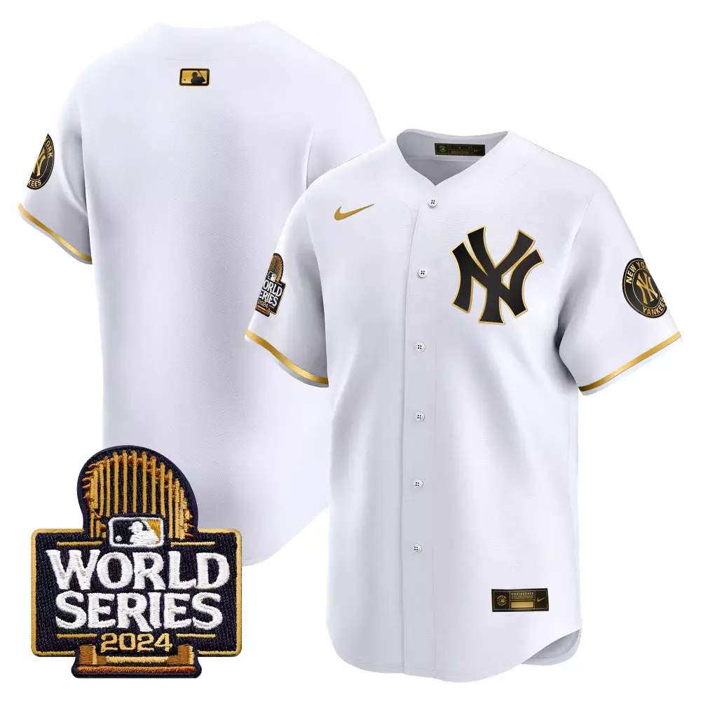 team white gold mens new york yankees 2024 world series vapor premier limited jersey all stitched