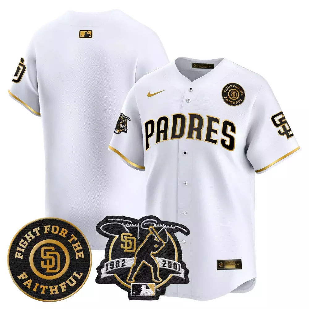 San Diego Padres Team White Gold Jersey | 2024 Peter Robinson Patch Vapor Premier Limited Edition | Fan Gear for Men, Women & Youth