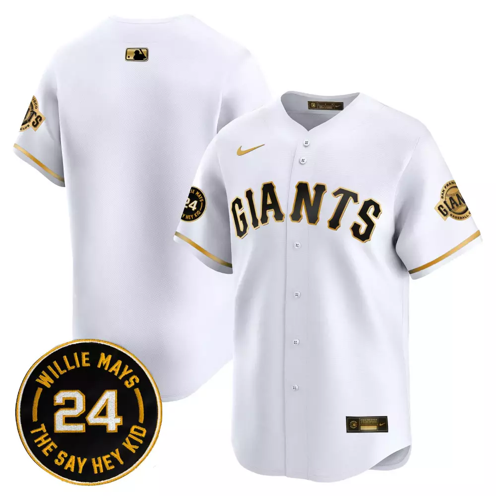 team white gold mens san francisco giants 2024 willie mays patch vapor premier limited jersey all stitched