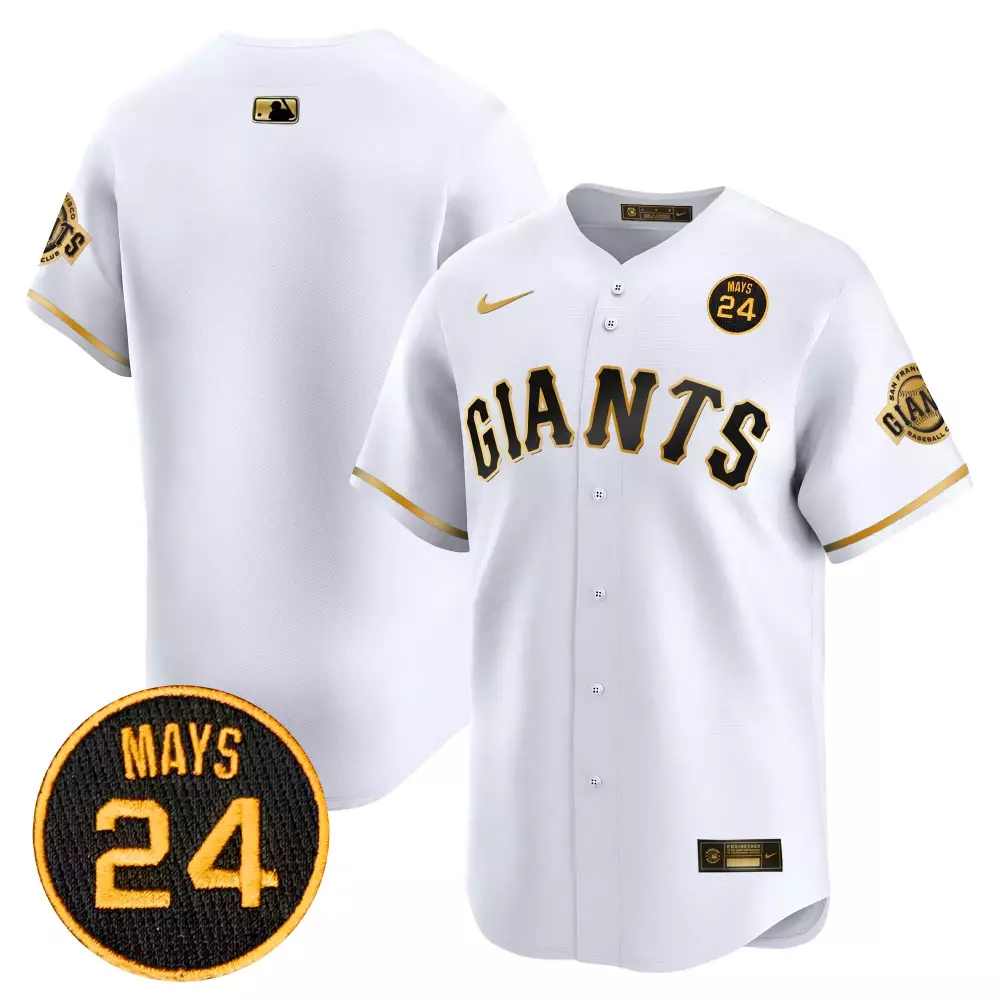 team white gold mens san francisco giants 2024 willie mays patch vapor premier limited jersey all stitched
