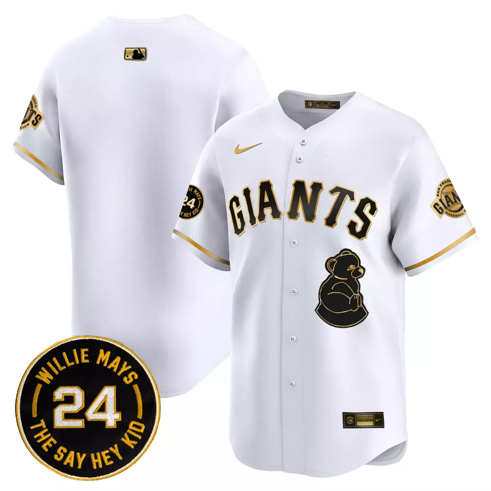 team white gold mens san francisco giants 2024 willie mays patch vapor premier limited jersey all stitched