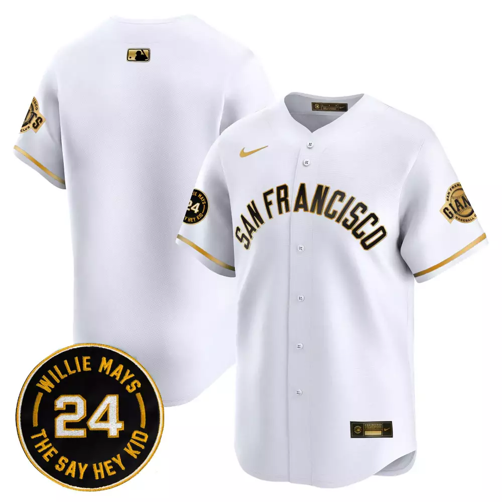 team white gold mens san francisco giants 2024 willie mays patch vapor premier limited jersey all stitched