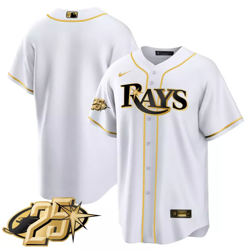team white gold mens tampa bay rays 25th anniversary patch cool base v2 jersey all stitched