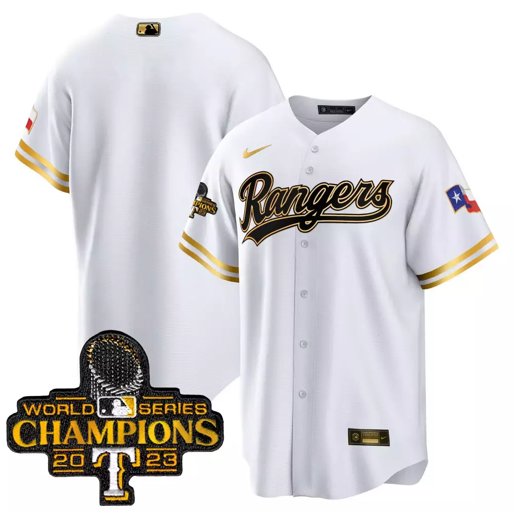 team white gold mens texas rangers 2023 world series champions cool base jersey v3 all stitched
