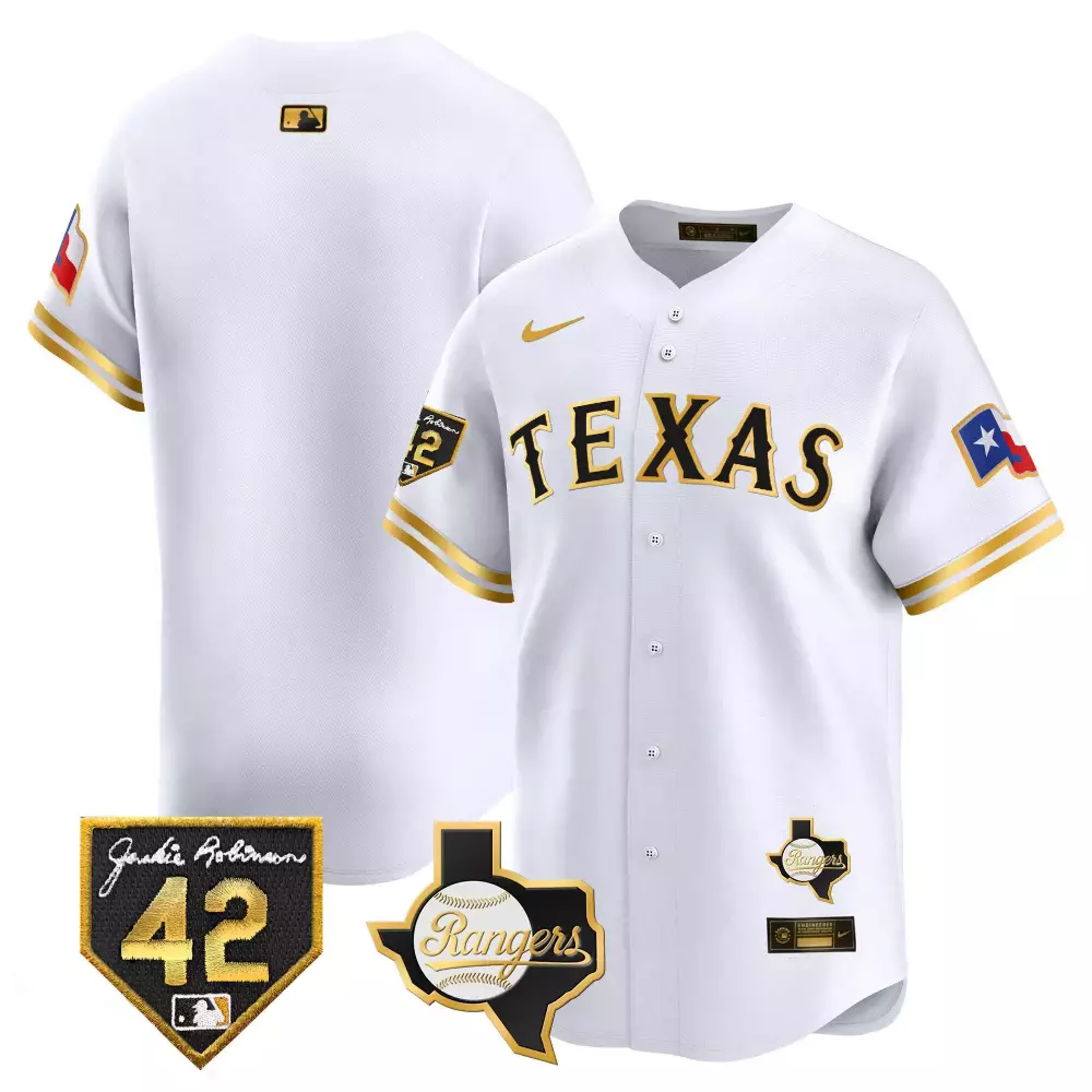 team white gold mens texas rangers 2024 jackie robinson patch vapor premier limited jersey all stitched