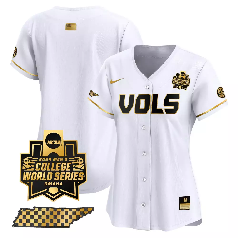 team white gold womens tennessee volunteers 2024 college world series vapor premier limited jersey all stitched
