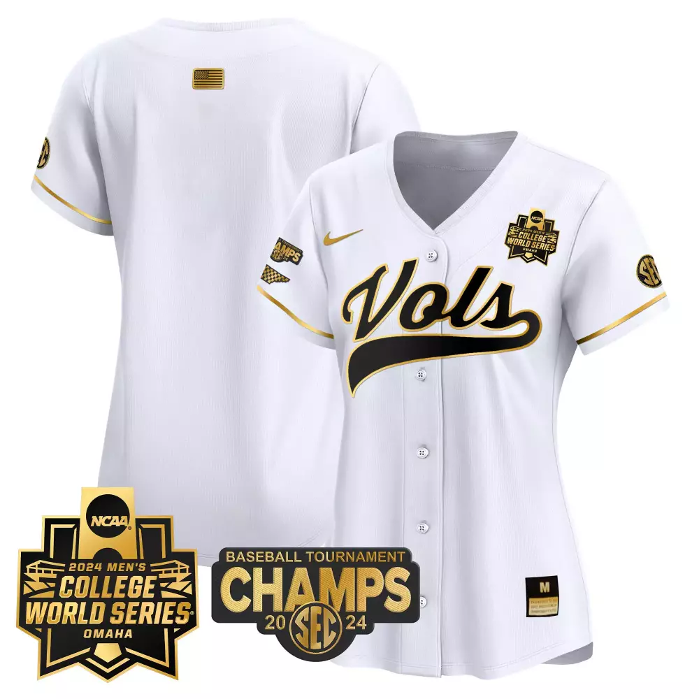 team white gold womens tennessee volunteers 2024 college world series vapor premier limited jersey all stitched