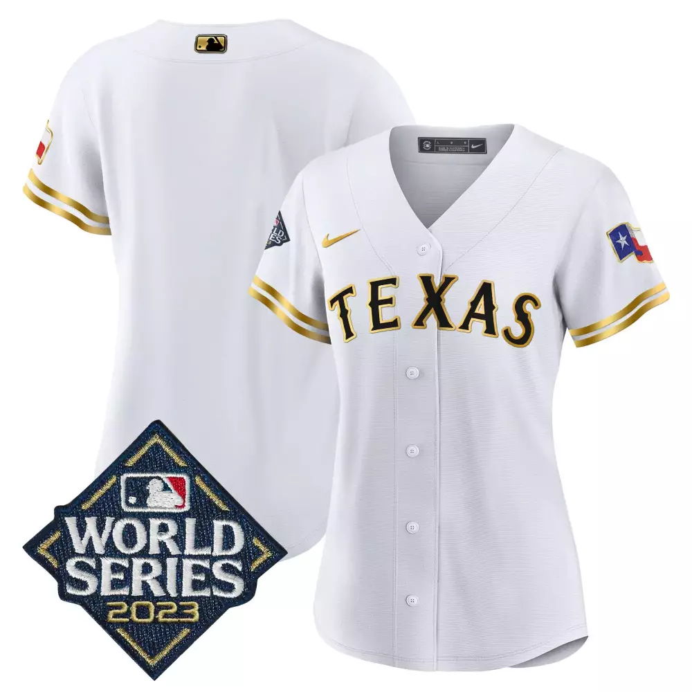team white gold womens texas rangers 2023 world series baseball jersey all stitched