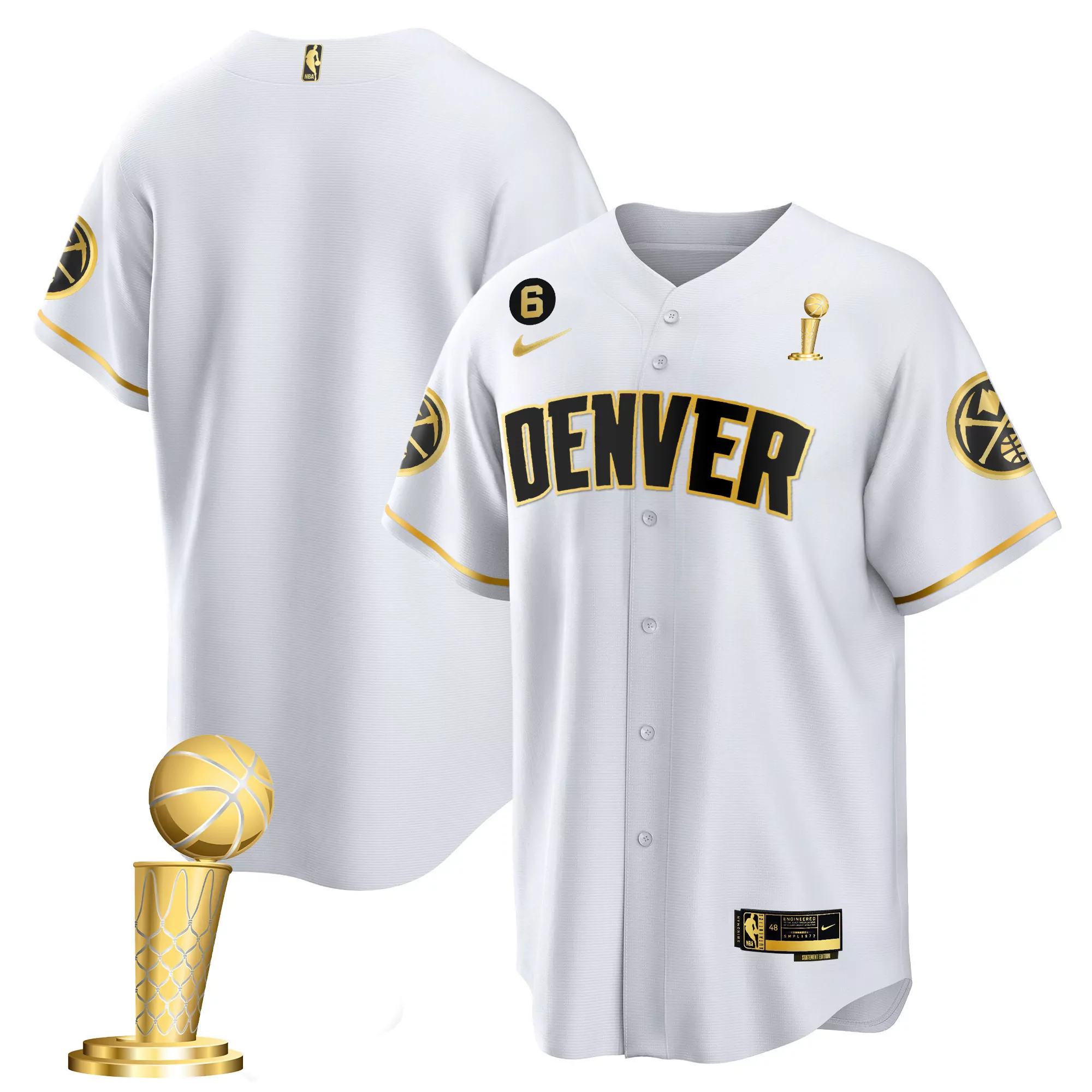 team white gold youths denver nuggets 2023 champions cool base jersey all stitched