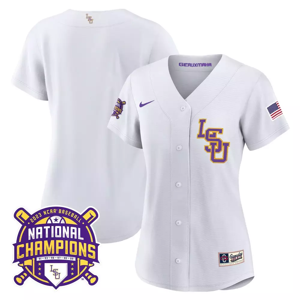 team white lsu mens lsu tigers 2023 national champions gold flex jersey all stitched