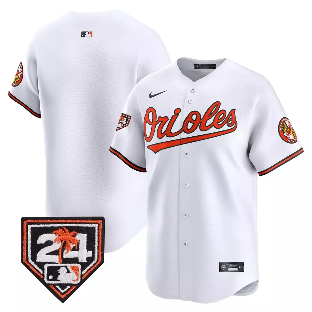 team white mens baltimore orioles 2024 spring training patch vapor premier limited jersey all stitched