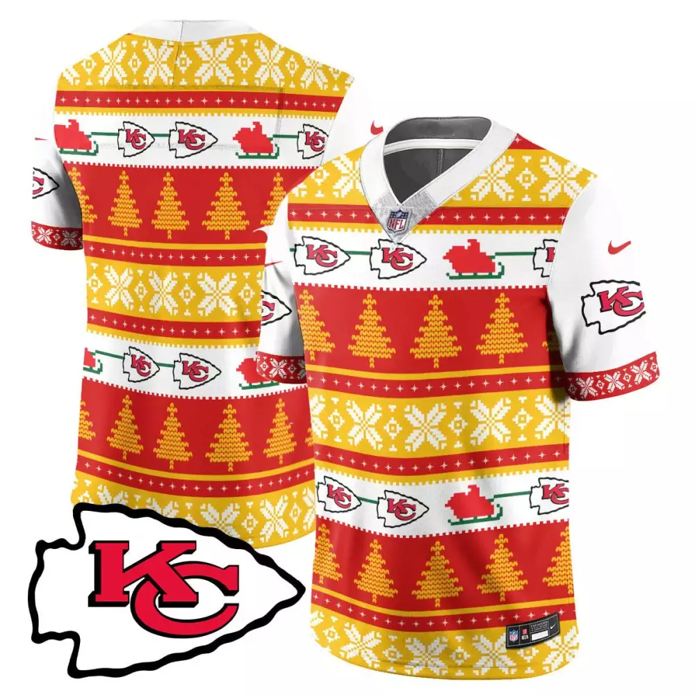 team white mens kansas city chiefs 2024 christmas vapor limited jersey printed