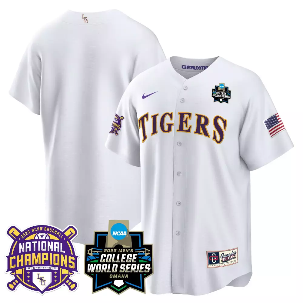 team white lsu youths lsu tigers 2023 national champions gold cool jersey v2 all stitched
