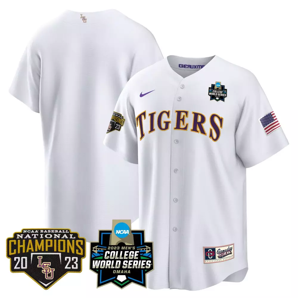 team white lsu youths lsu tigers 2023 national champions gold cool jersey v2 all stitched