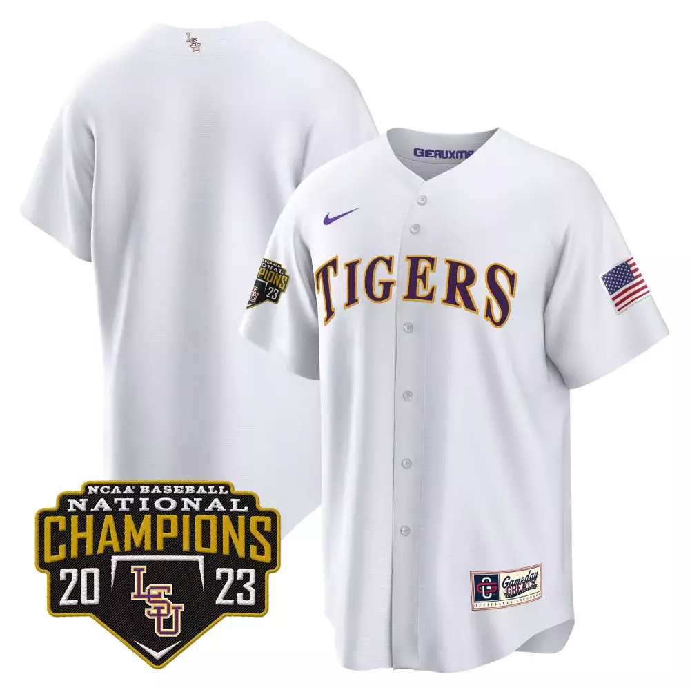 team white mens lsu tigers 2023 national champions gold cool jersey v5 all stitched