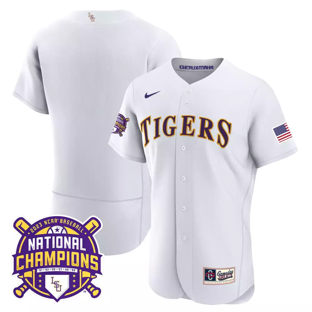 team white mens lsu tigers 2023 national champions gold cool jersey v5 all stitched