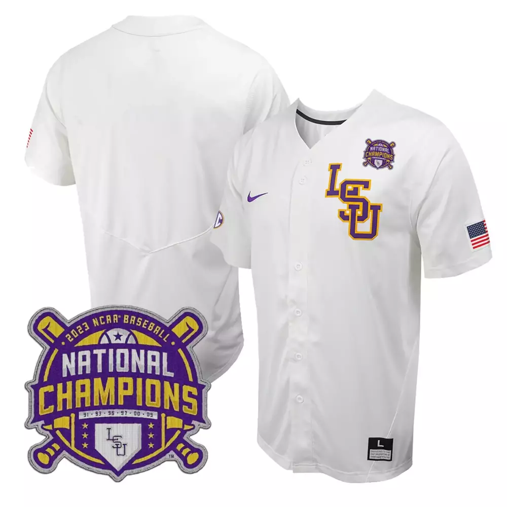 team white mens lsu tigers 2023 national champions gold cool jersey v5 all stitched