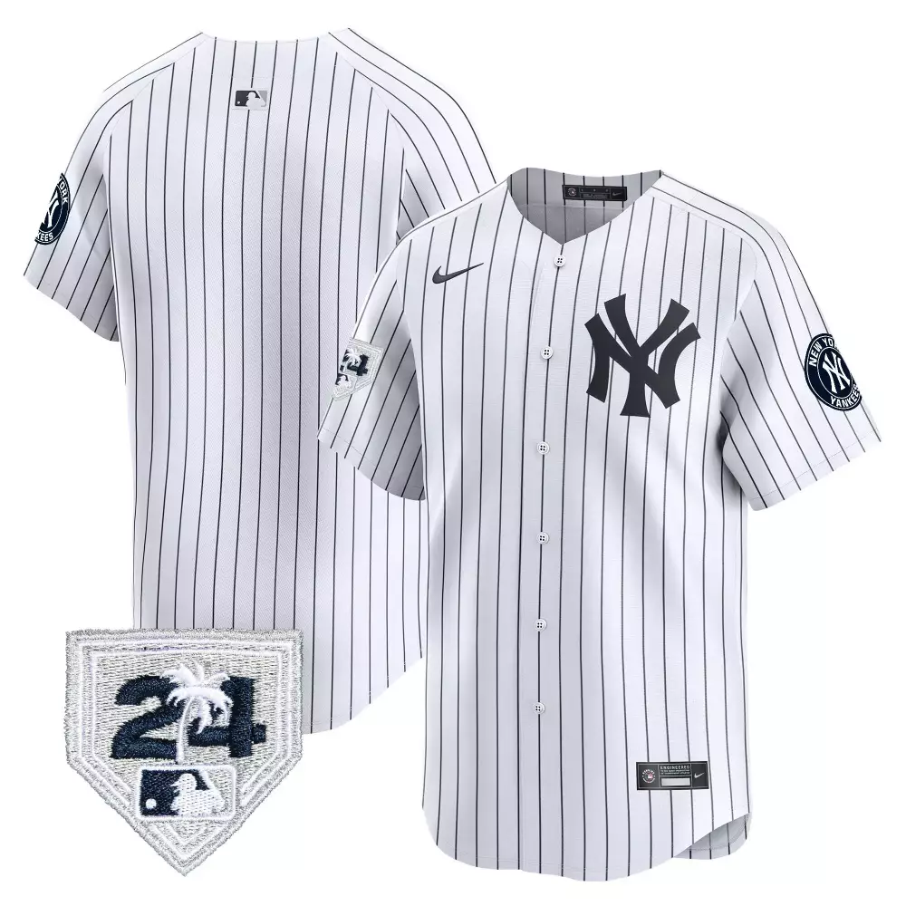team white mens new york yankees 2024 spring training patch vapor premier limited jersey v2 all stitched
