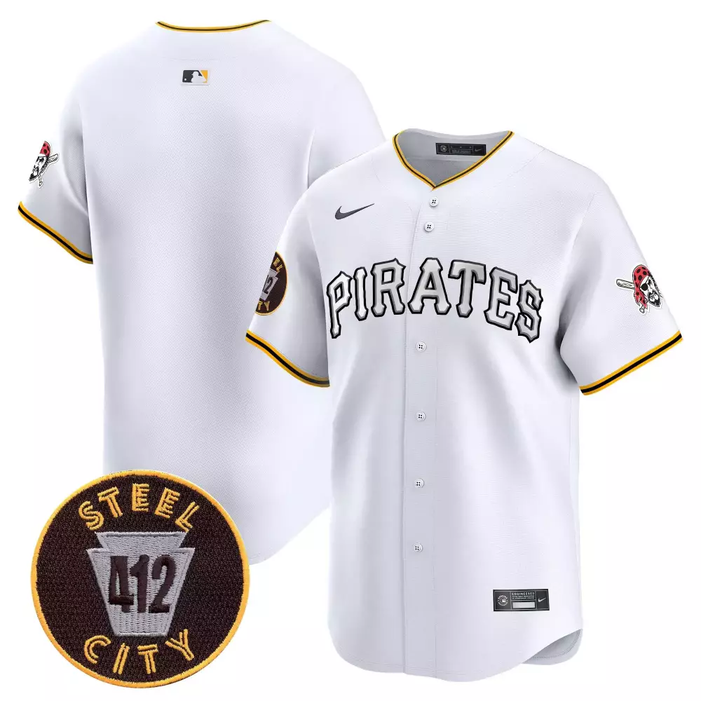 team white mens pittsburgh pirates 412 patch vapor premier limited jersey v6 all stitched
