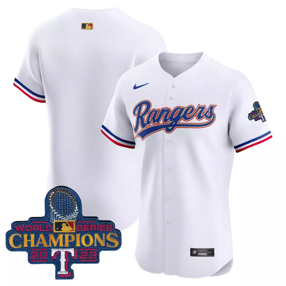 team white mens texas rangers 2023 world series champions gold trim vapor premier elite jersey all stitched