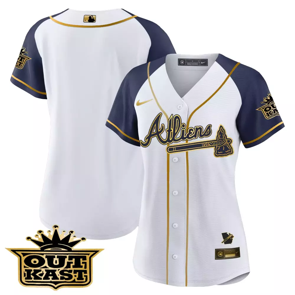 team white navy mens atlanta braves atliens gold alternate flex base jersey all stitched