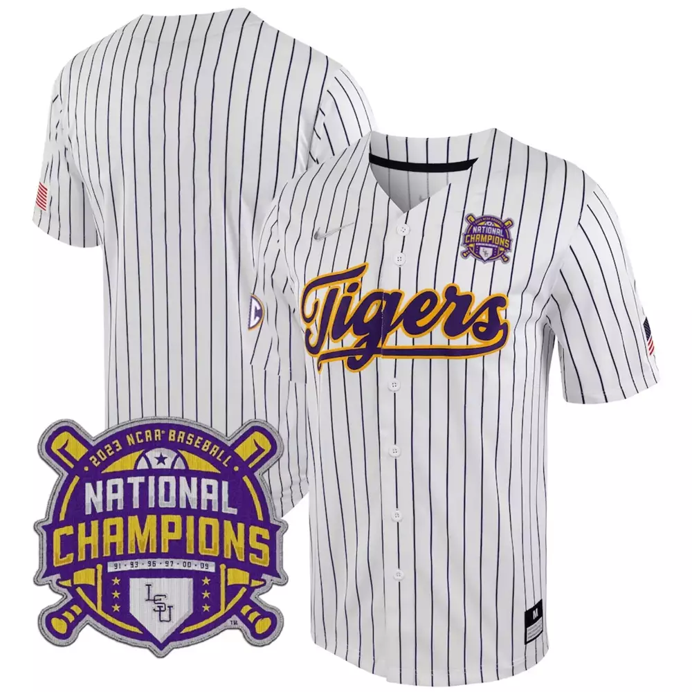 team white stripe mens lsu tigers 2023 national champions jersey all stitched