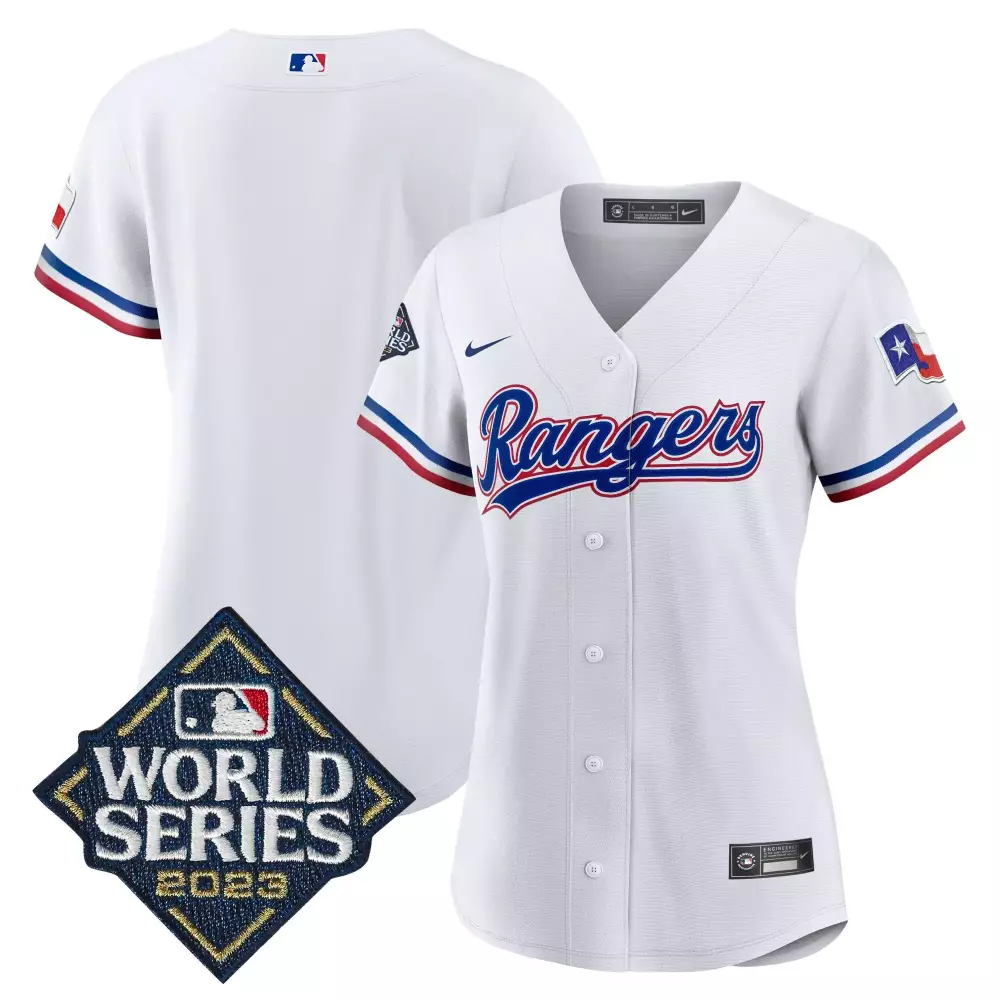 team white womens texas rangers 2023 world series baseball jersey all stitched