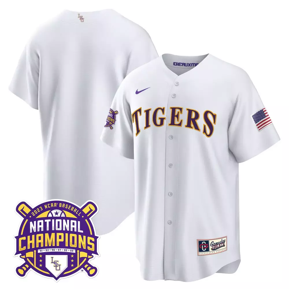 team white youths lsu tigers 2023 national champions gold cool jersey all stitched