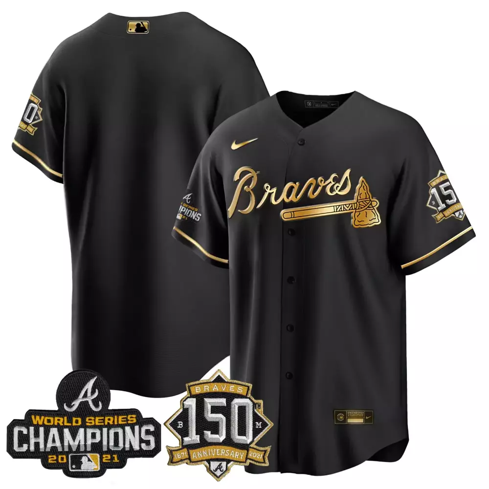 team youth atlanta braves world series champion black gold cool base jersey all stitched