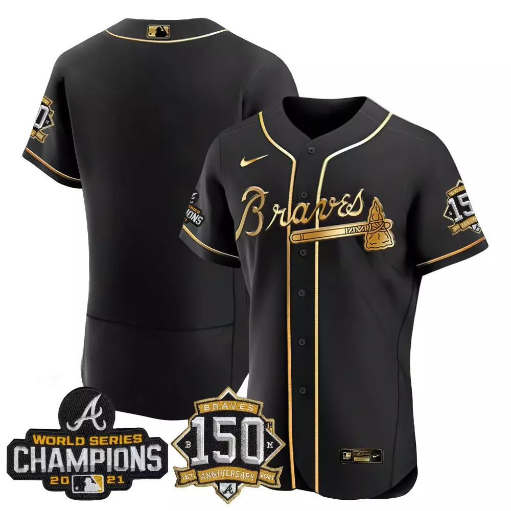 team youth atlanta braves world series champion black gold cool base jersey all stitched