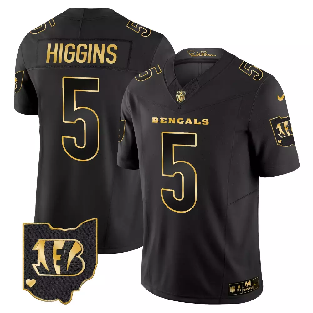 tee higgins black gold mens cincinnati bengals 2024 gold vapor limited jersey all stitched