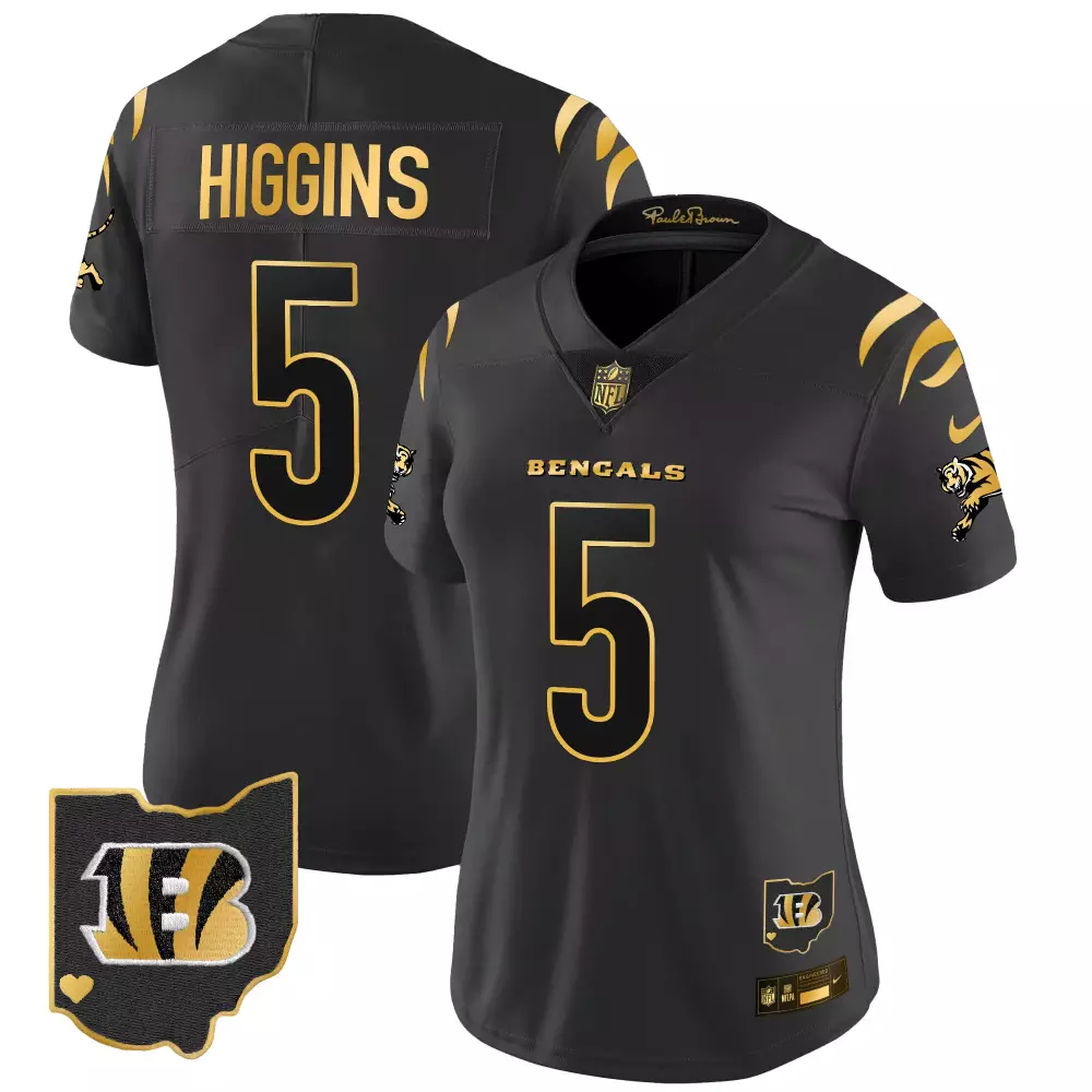 tee higgins black gold mens cincinnati bengals white gold black gold jersey all stitched