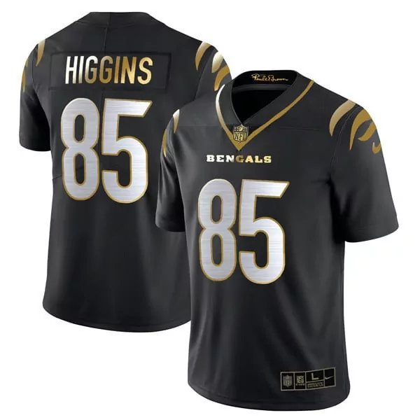 tee higgins black gold mens cincinnati bengals white gold black gold jersey all stitched