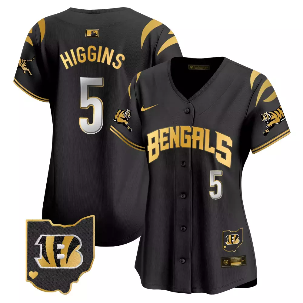 tee higgins black gold mens cincinnati bengals white gold black gold jersey all stitched