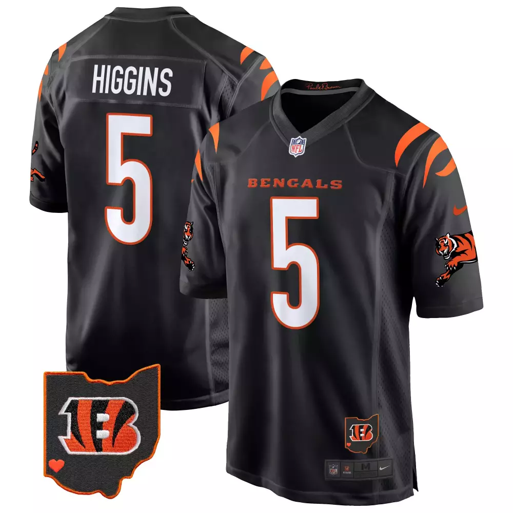 tee higgins black mens cincinnati bengals 2024 game jersey all stitched