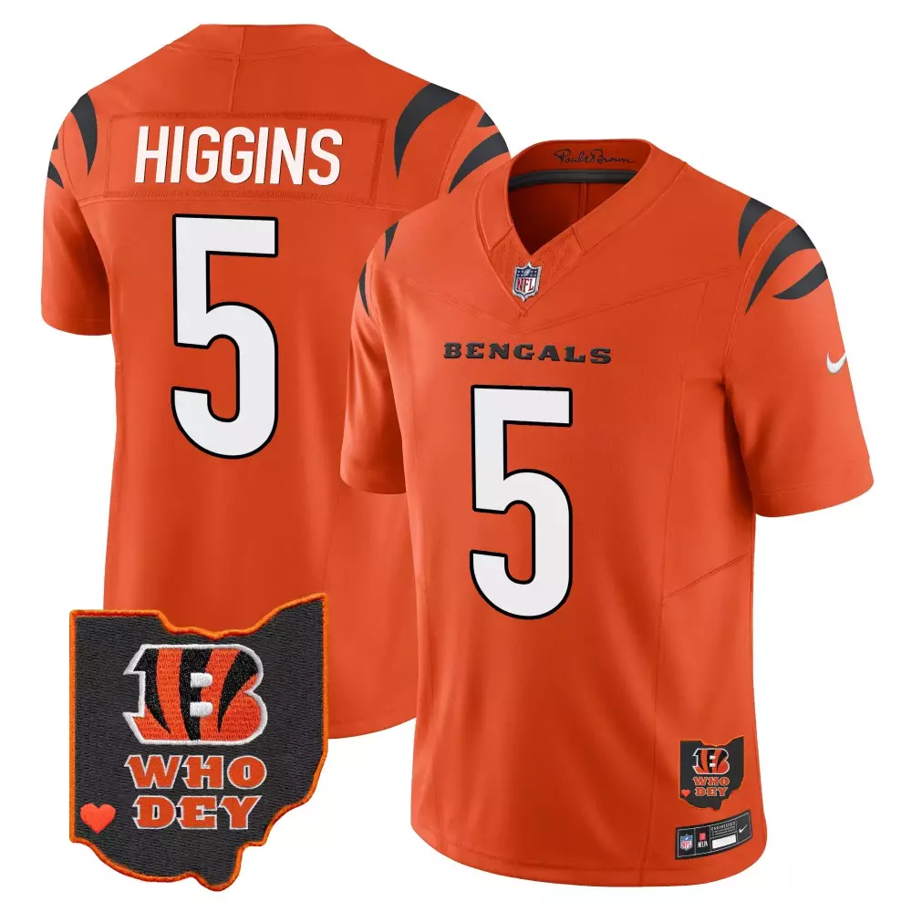 tee higgins orange mens cincinnati bengals ohio patch baseball jersey all stitched