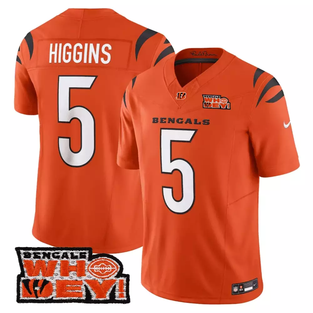tee higgins orange mens cincinnati bengals who dey patch jersey all stitched
