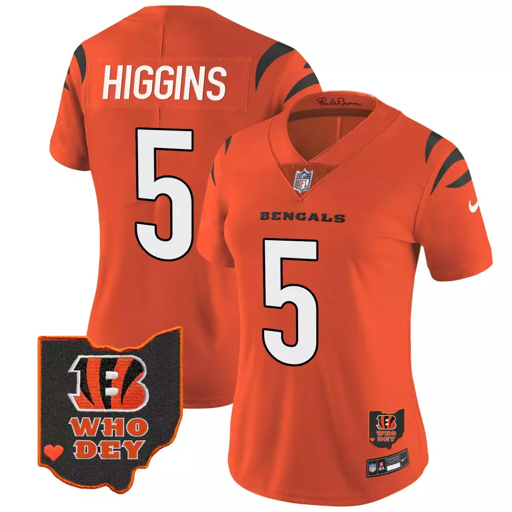 tee higgins orange womens cincinnati bengals ohio patch vapor limited jersey v2 all stitched