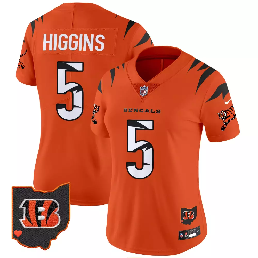 tee higgins orange womens cincinnati bengals ohio patch vapor limited jersey v2 all stitched