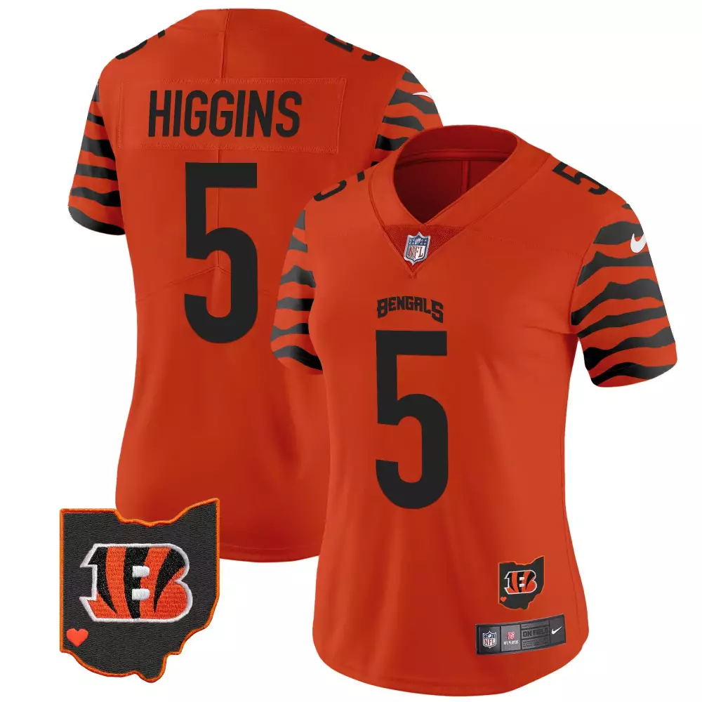 tee higgins orange womens cincinnati bengals ohio patch vapor limited jersey v2 all stitched