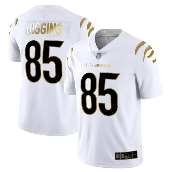 tee higgins white gold mens cincinnati bengals 55th 1968 2022 anniversary patch white gold black gold jersey all stitche