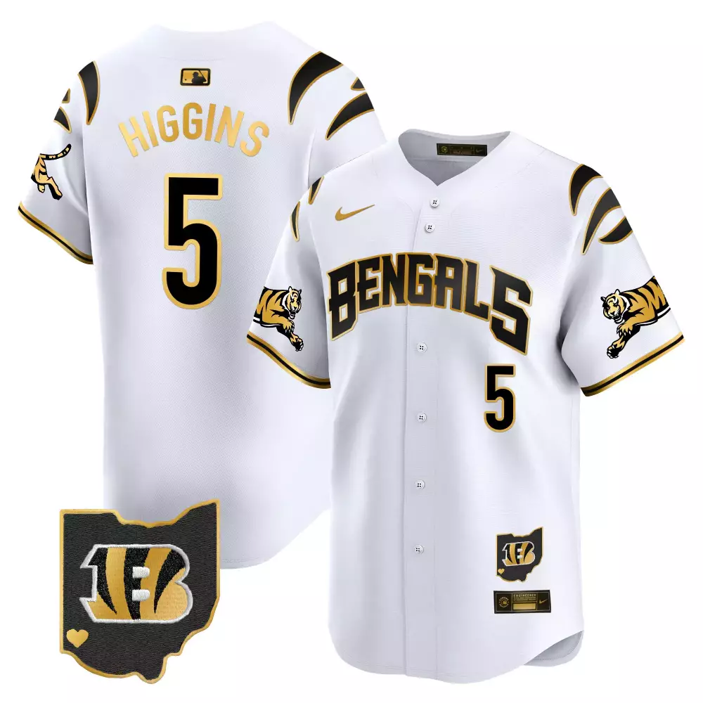 tee higgins white gold mens cincinnati bengals 55th 1968 2022 anniversary patch white gold black gold jersey all stitche