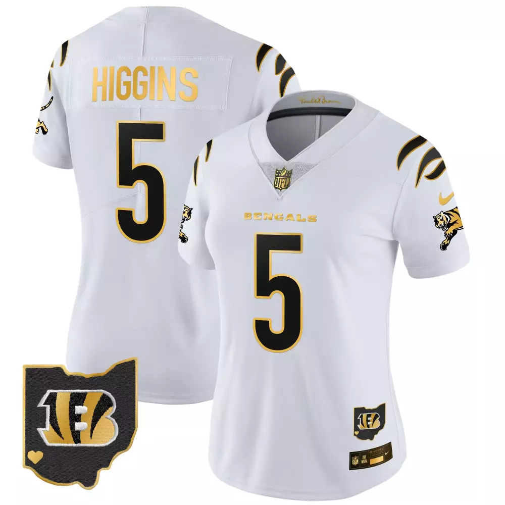 tee higgins white gold womens cincinnati bengals 2024 gold vapor limited jersey all stitched