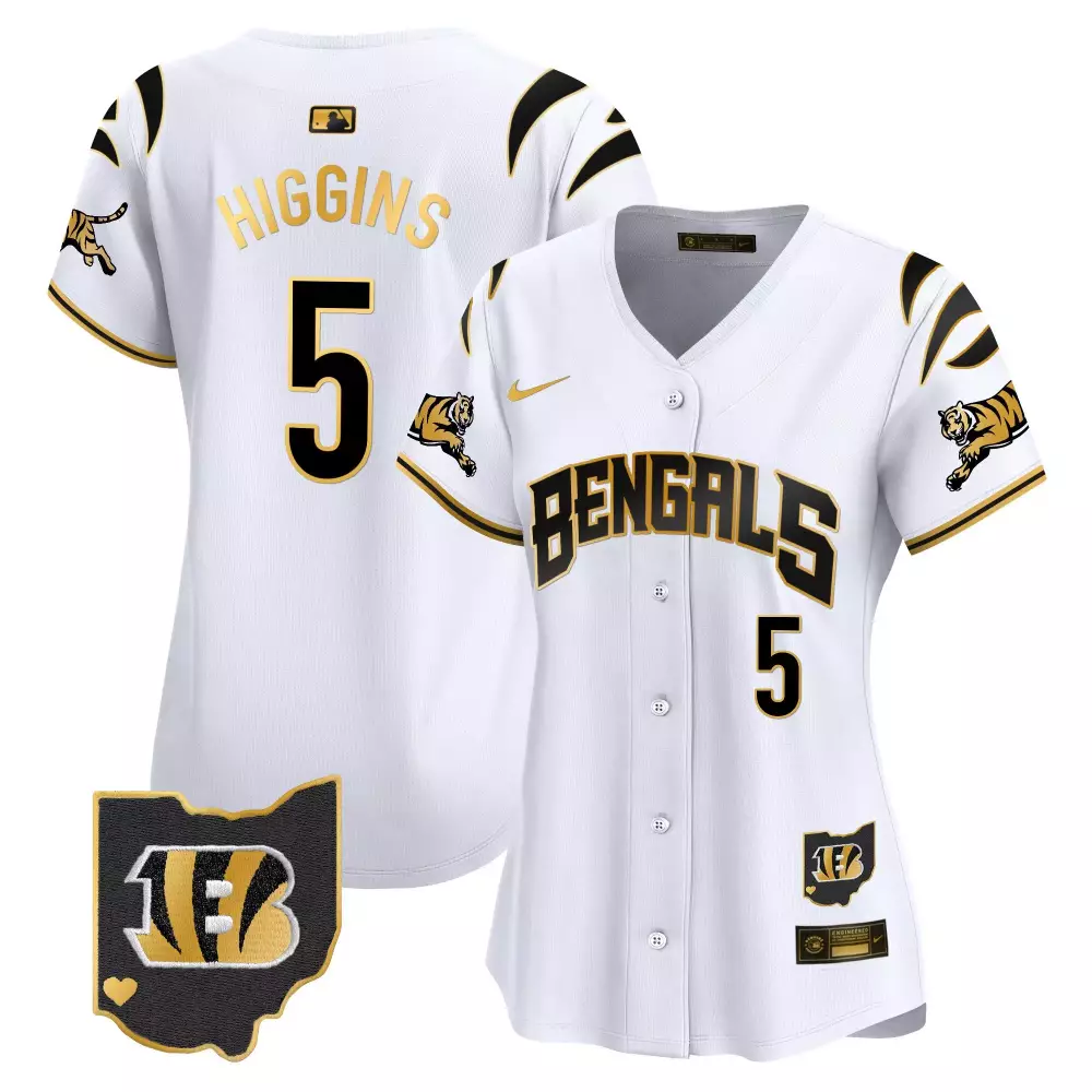 tee higgins white gold womens cincinnati bengals 2024 gold vapor limited jersey all stitched